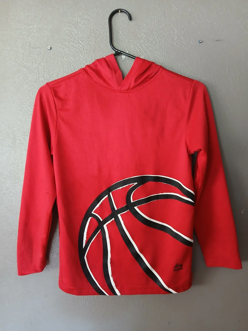RBX Red Long Sleeve Hoodie Tee with Basketball Graphic